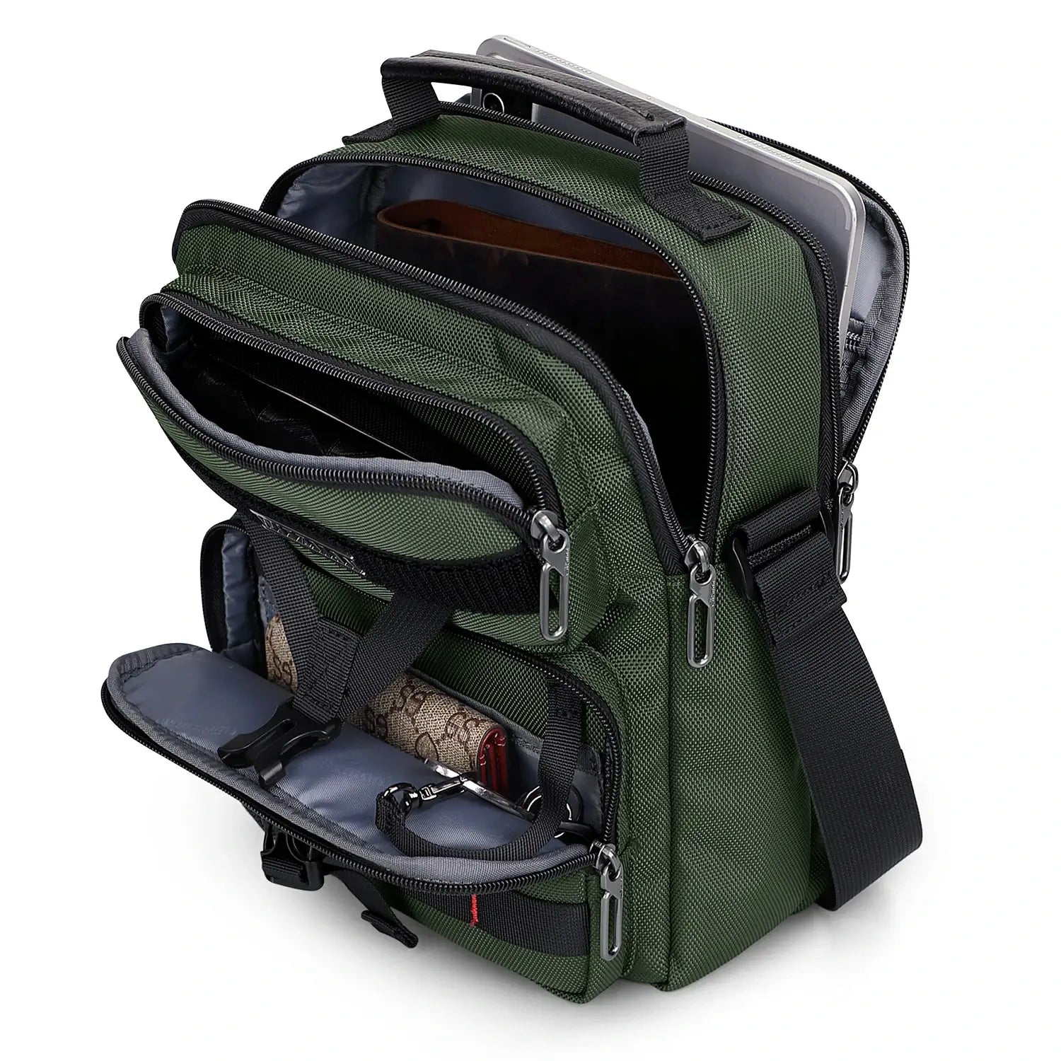 WITZMAN B707 nylon crossbody sling bag for men small travel shoulder messenger with anti-theft pocket and MOLLE webbing army green