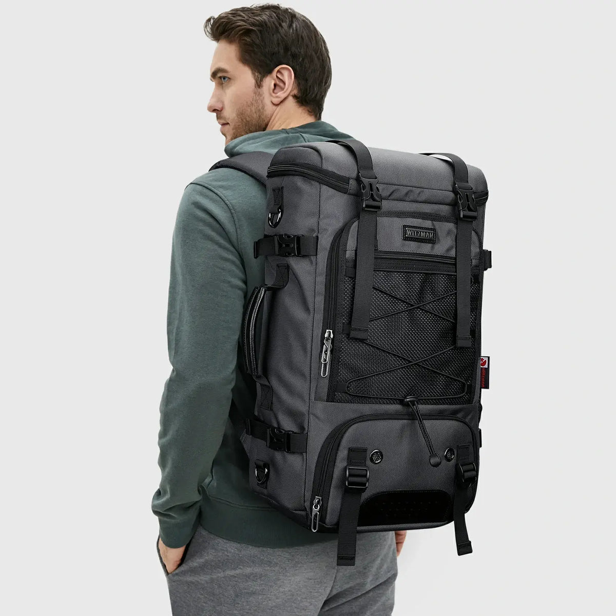Men’S 3-in-1 Convertible Travel Backpack with Shoe Compartment, three-quarter exterior angle