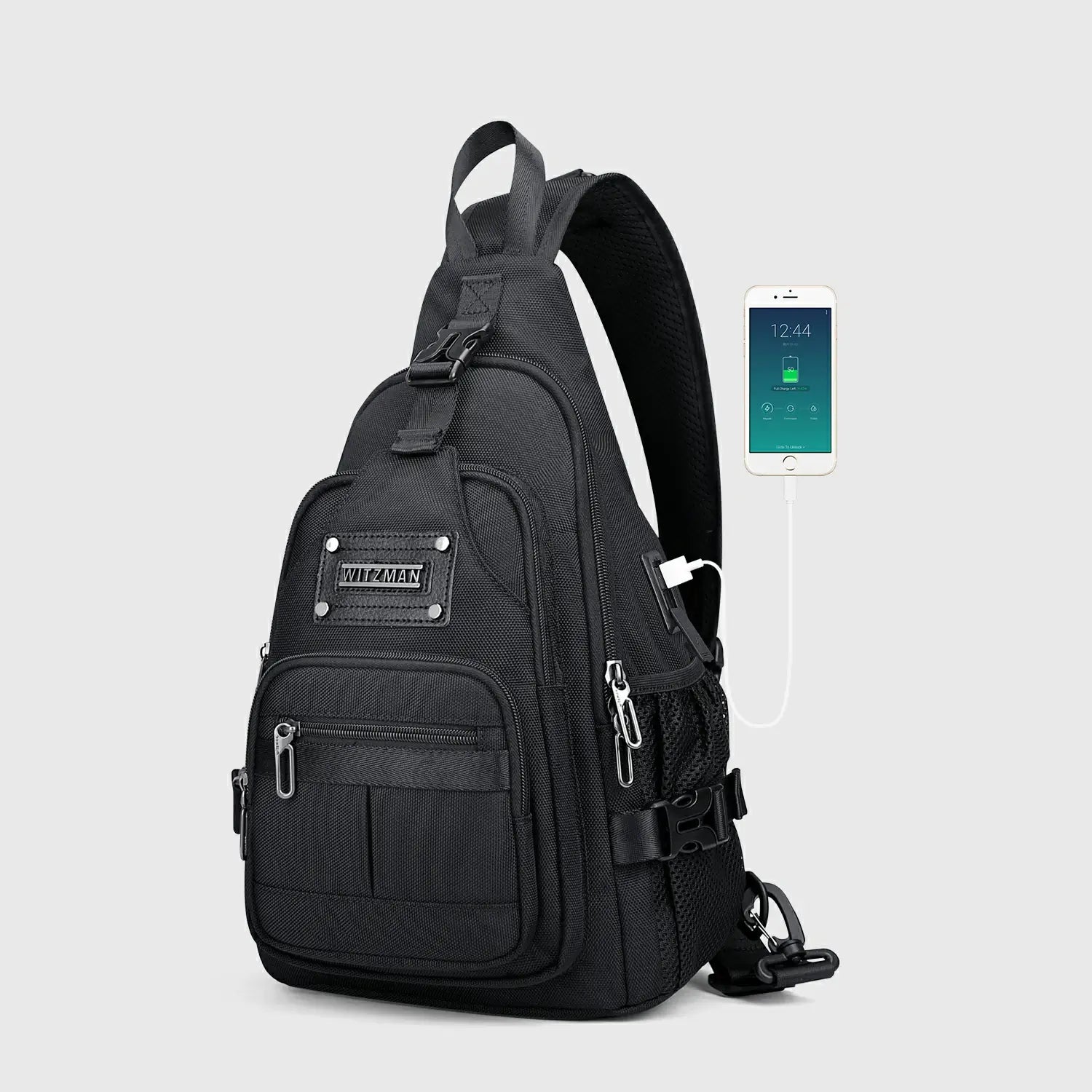 Casual Nylon Chest Bag Triangular Crossbody Sling Bags for Men, front exterior and compact shape