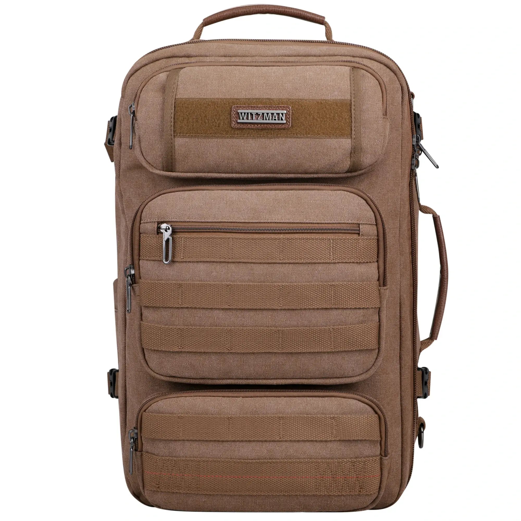 WITZMAN A8023 brown 40L convertible carry-on travel backpack front view