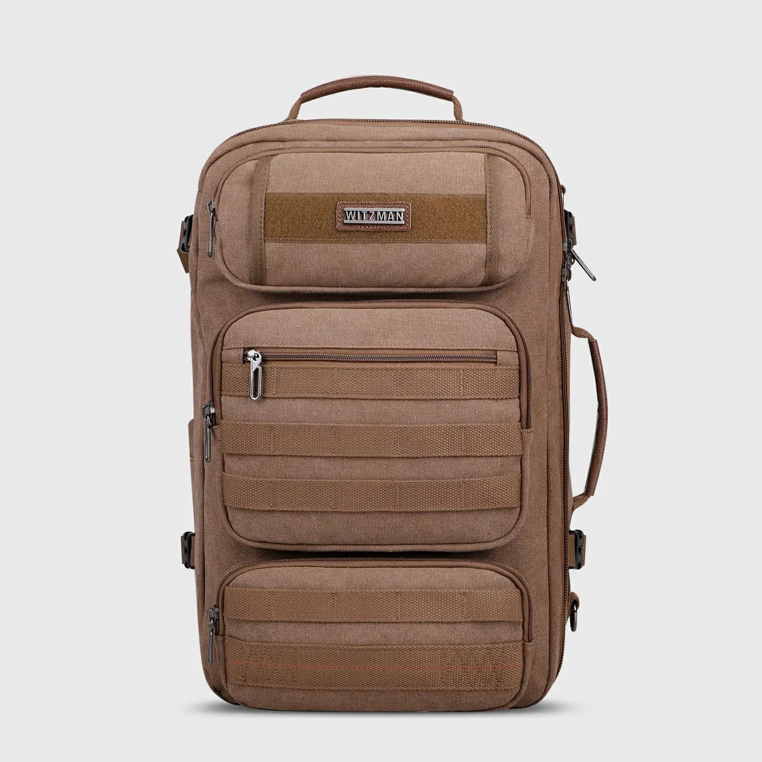 WITZMAN A8023 brown 40L convertible carry-on travel backpack front view