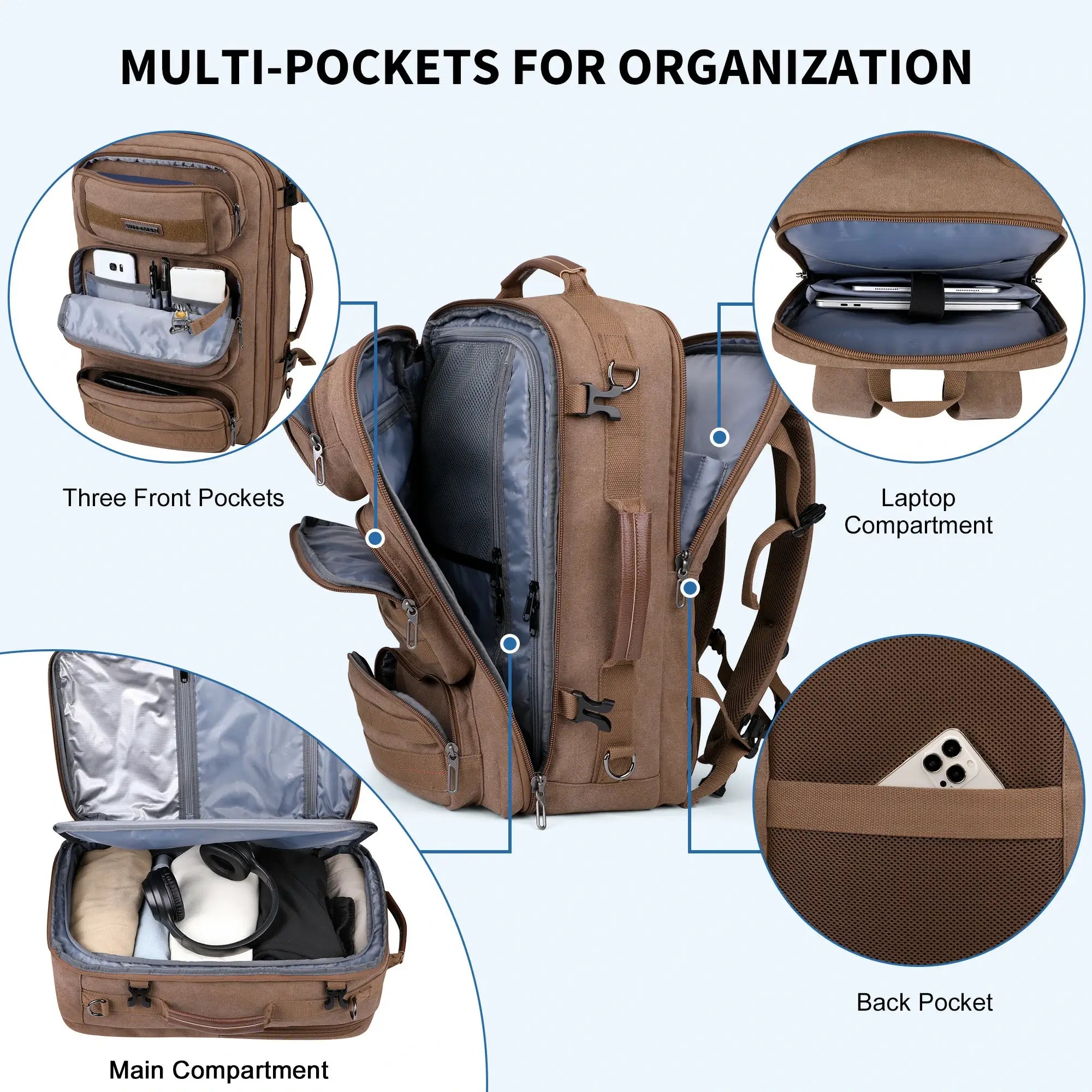 40L Convertible Carry-On Travel Backpack – Recycled Canvas A8023