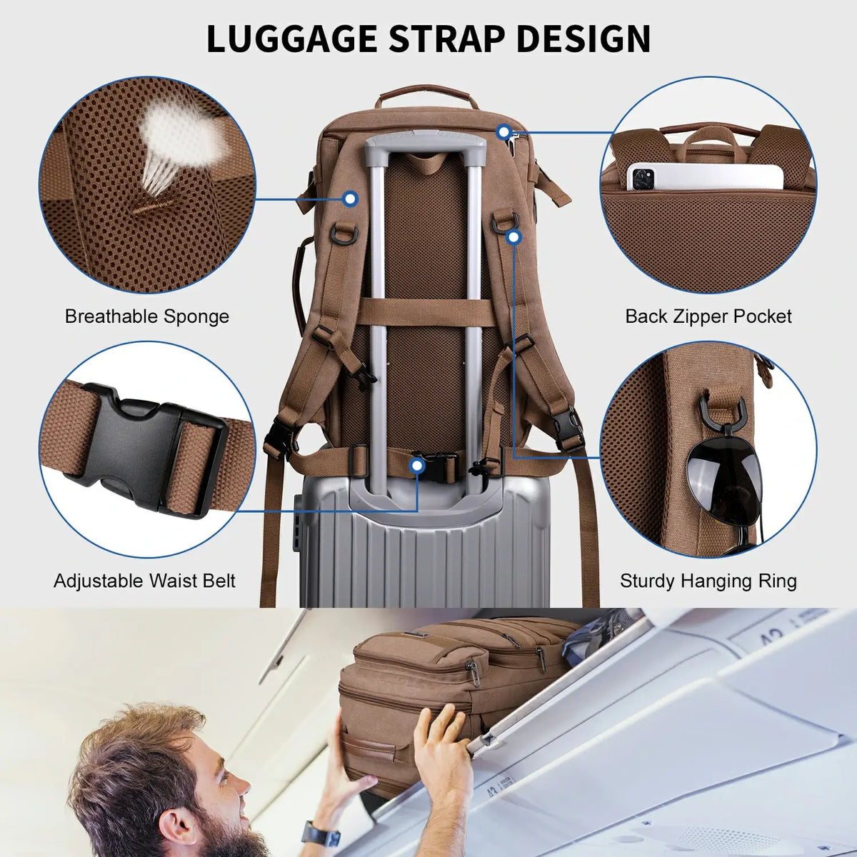 WITZMAN A8023 40L canvas travel backpack product view 9