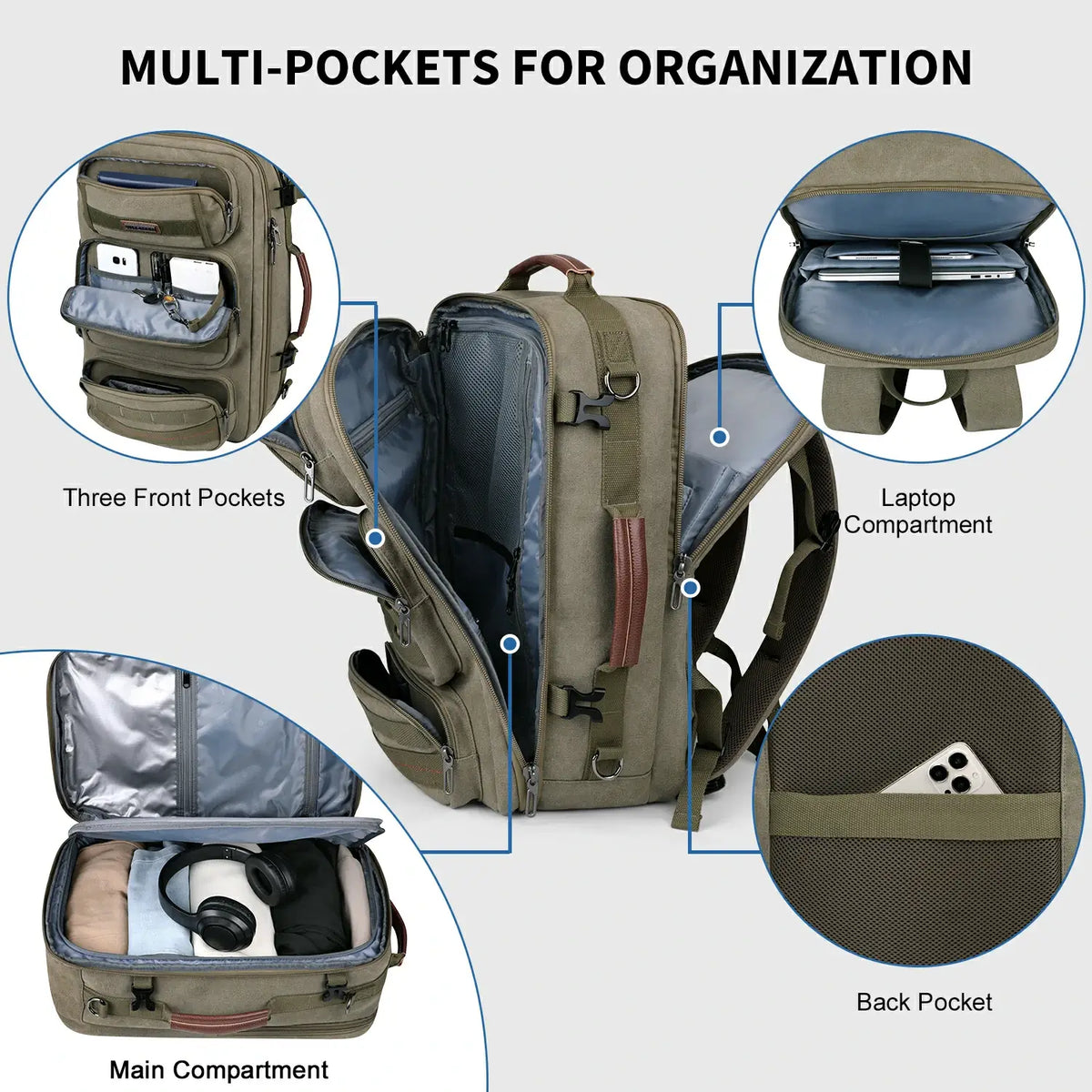 WITZMAN A8023 40L canvas travel backpack product view 29