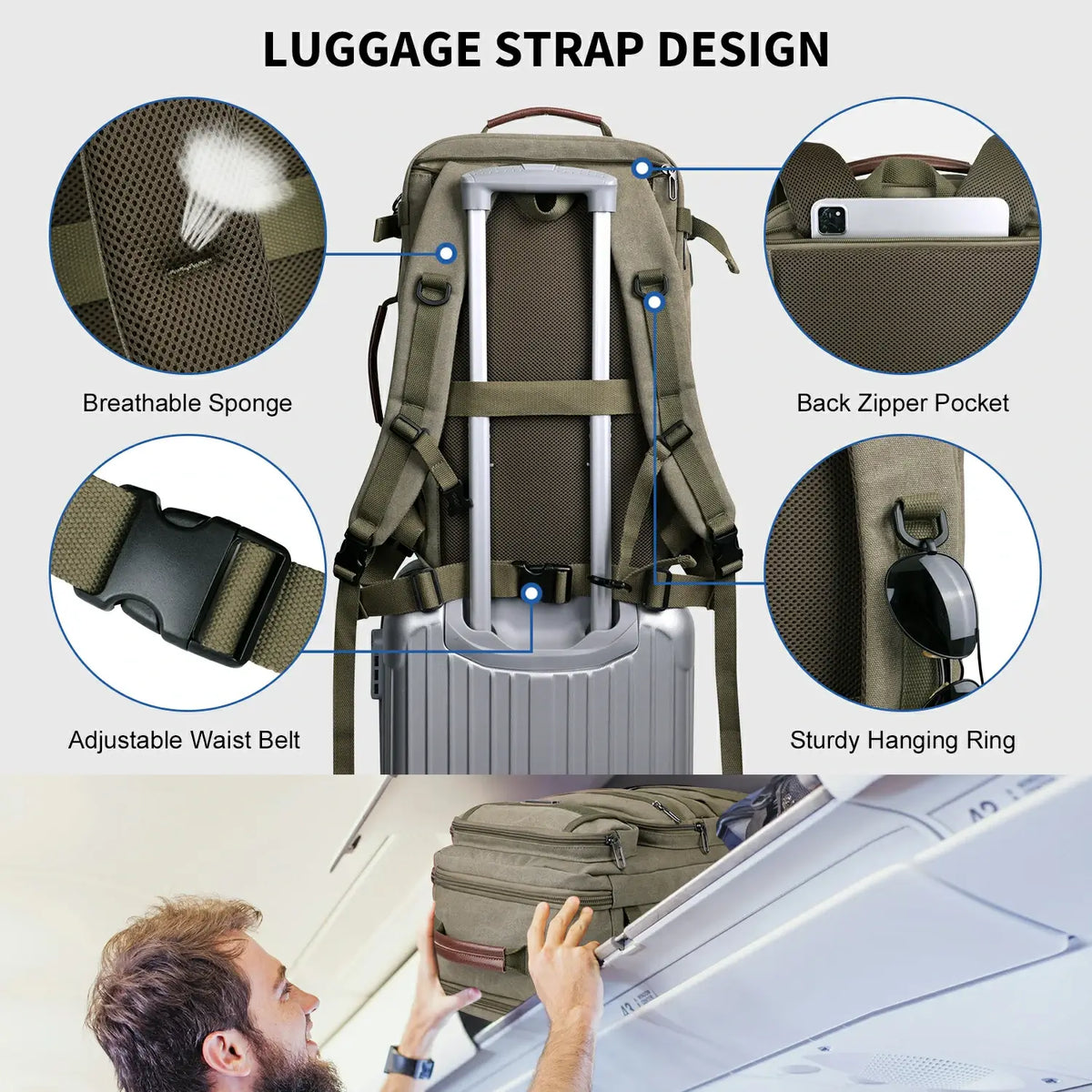 WITZMAN A8023 40L canvas travel backpack product view 31