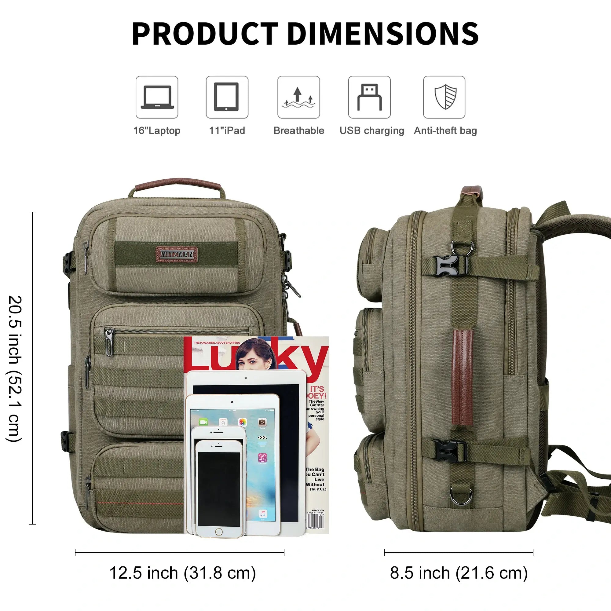 40L Convertible Carry-On Travel Backpack – Recycled Canvas A8023