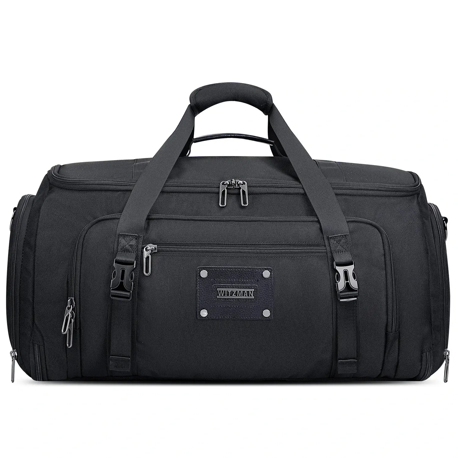 Men’s garment duffle bag with hanging suit compartment black nylon weekender business bag