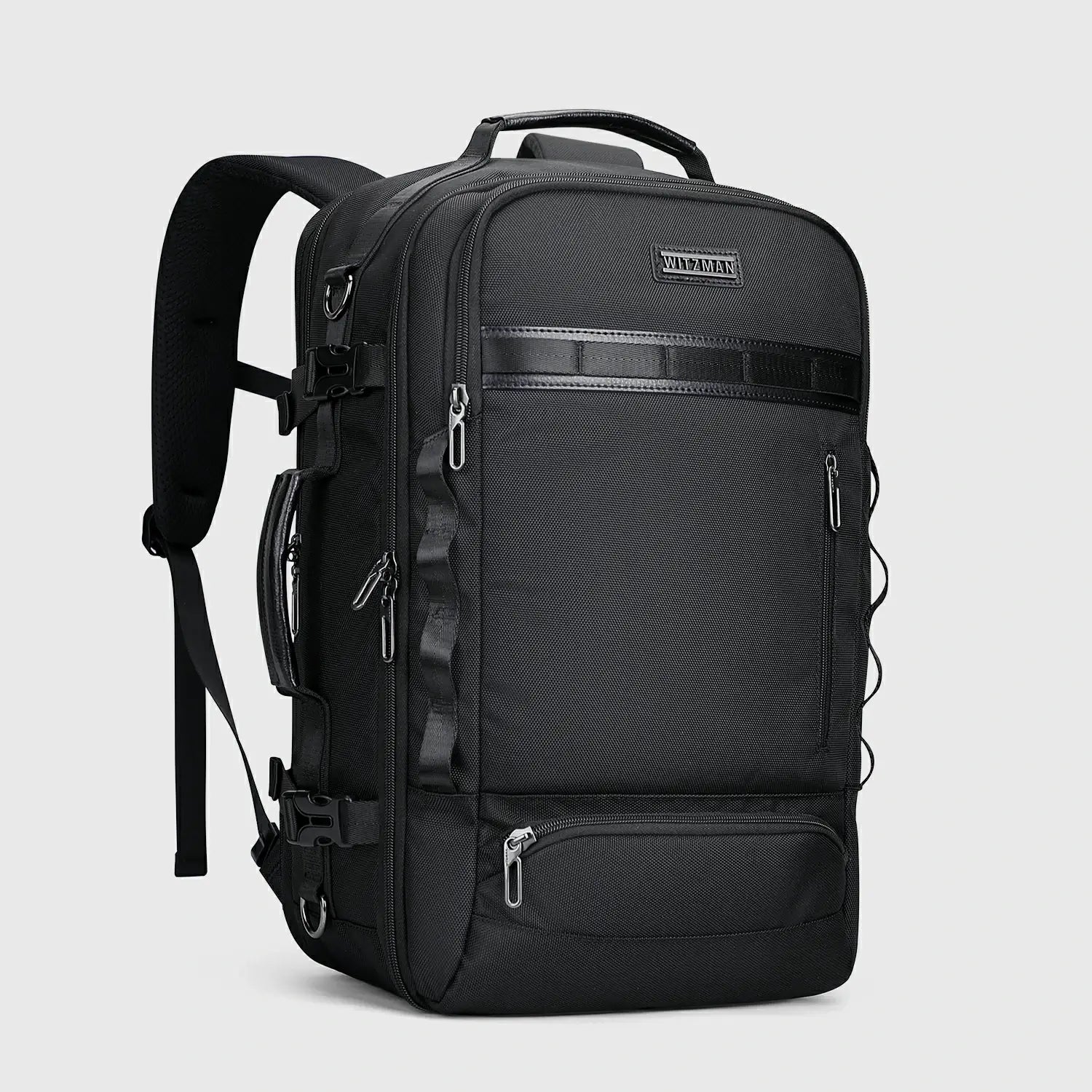Men’s carry on travel backpack with multi-compartment design and structured silhouette
