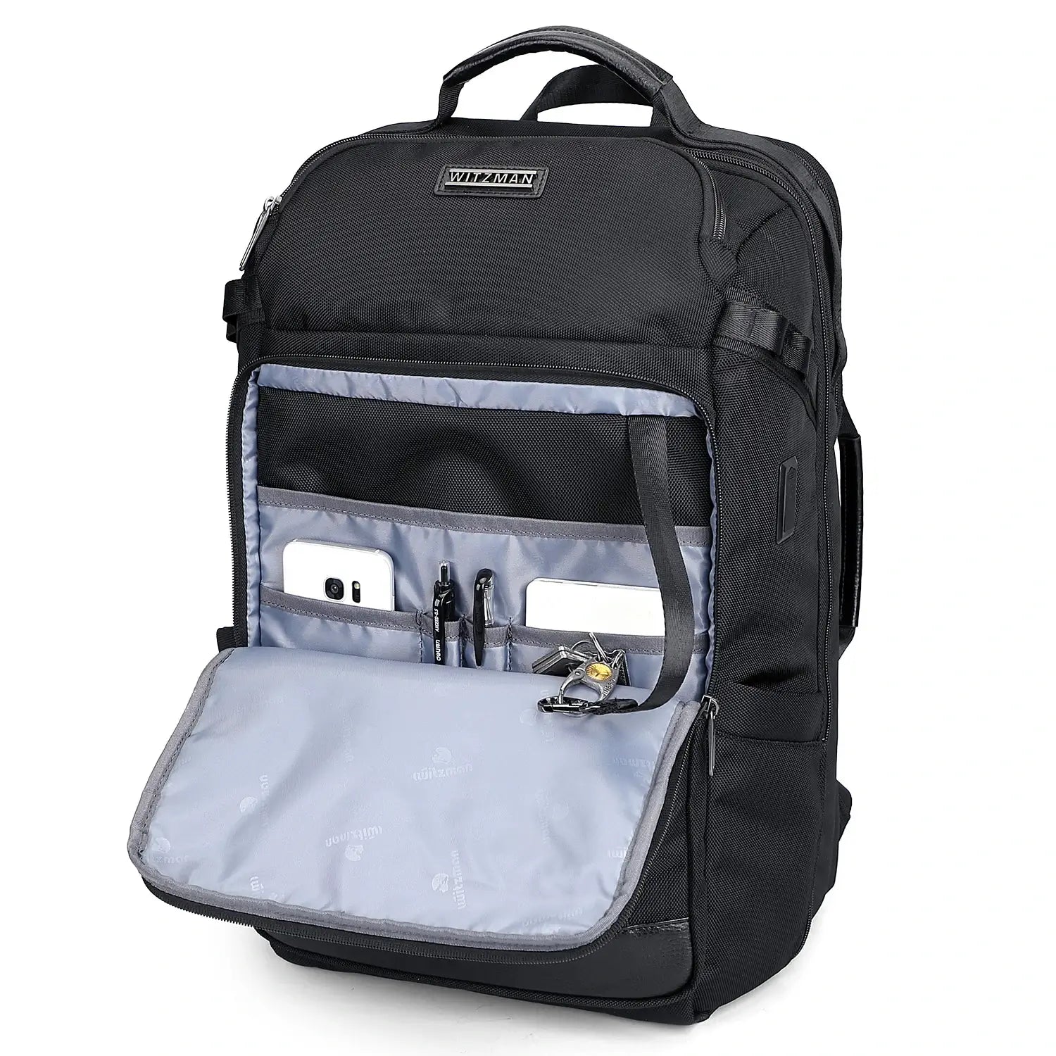 Airline approved nylon travel backpack with dual compartments