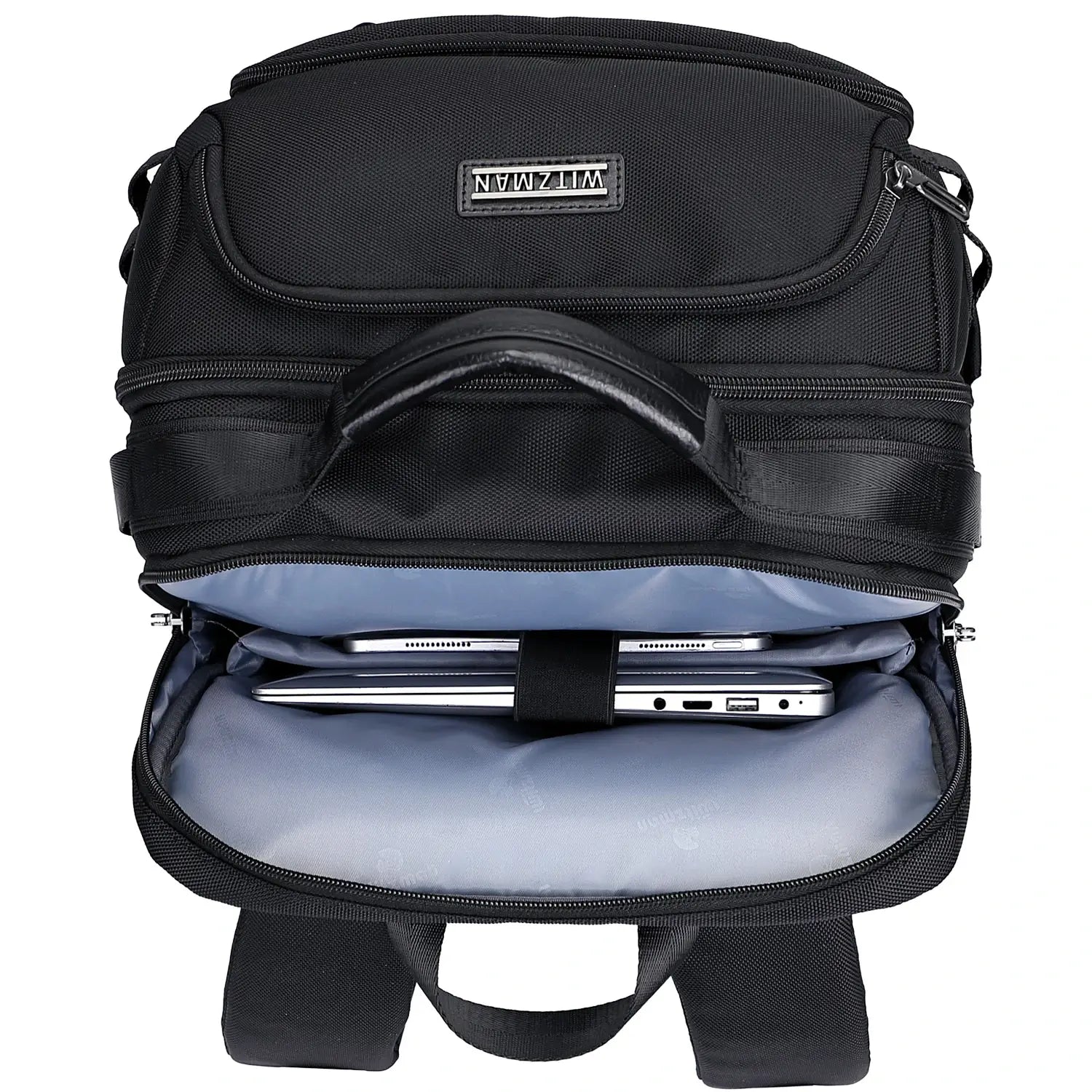 Travel backpack with laptop compartment and organized interior pockets