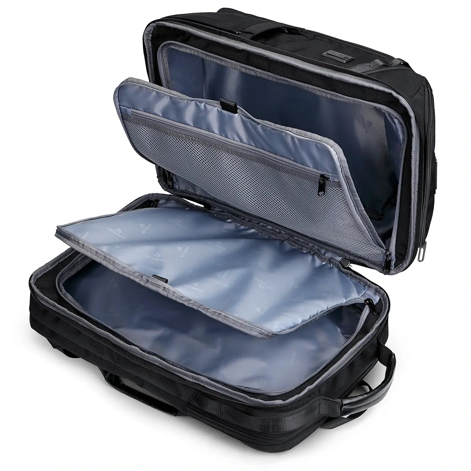 Business travel backpack for men with suitcase-style 180 degree opening