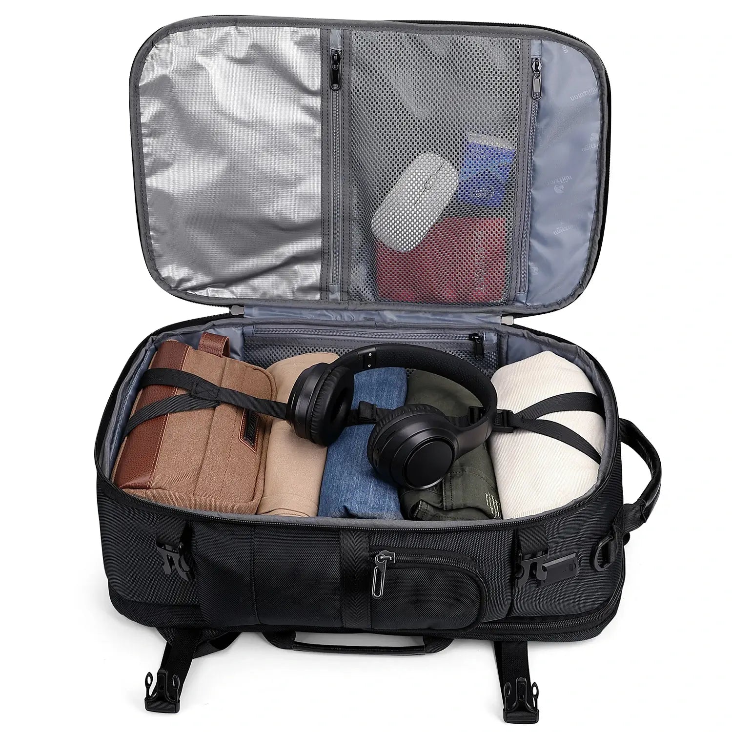 Men’s carry on backpack with multiple compartments and reinforced base luggage