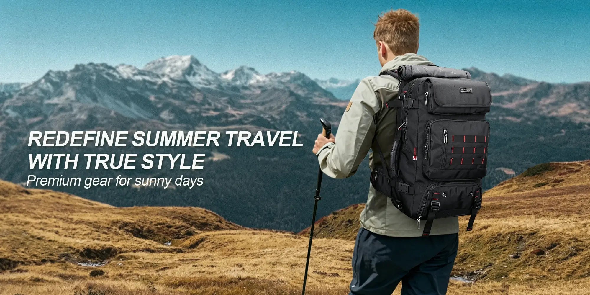 WITZMAN nylon travel backpack for men in a summer casual travel scene