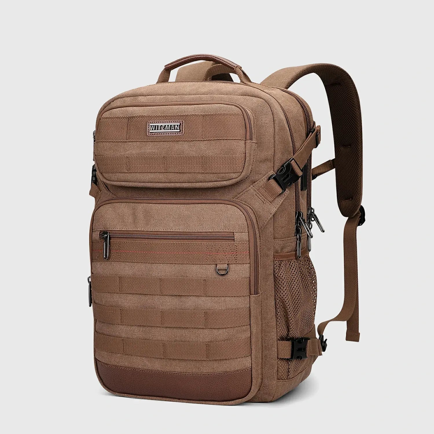 Men Canvas Carry-on Travel Backpack with Vintage Utility Design, front exterior and overall shape