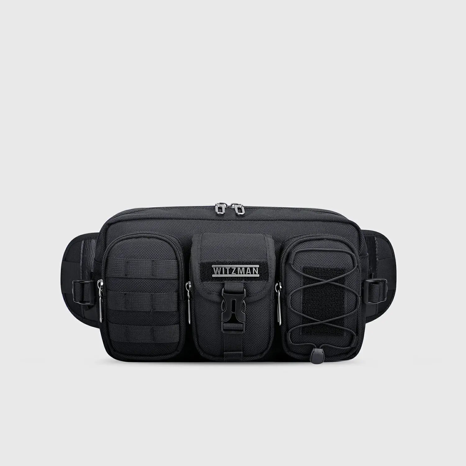 Men’s nylon fanny pack with multiple zip pockets black waist bag witzman