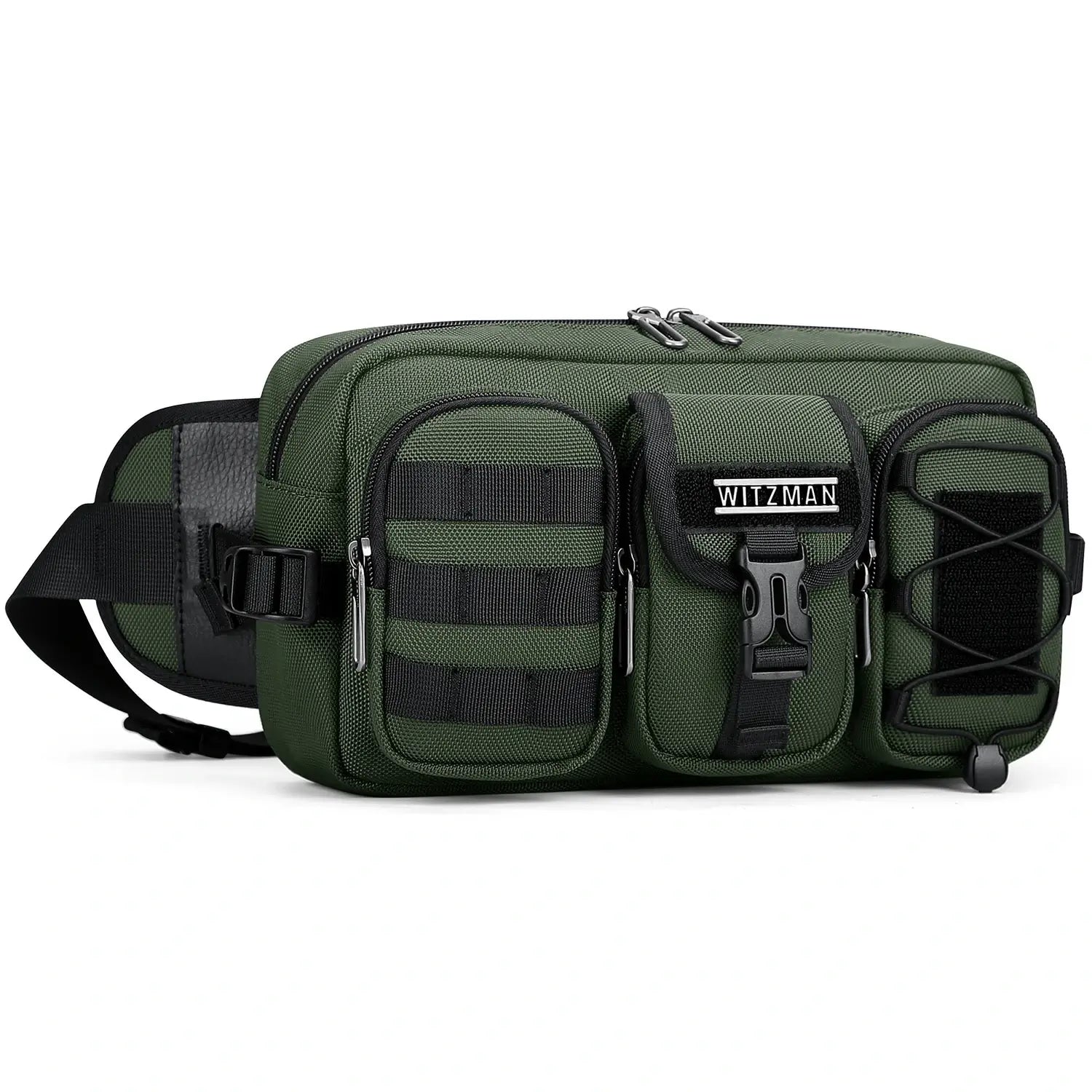Men’s nylon fanny pack with multiple zip pockets green waist bag for men witzman