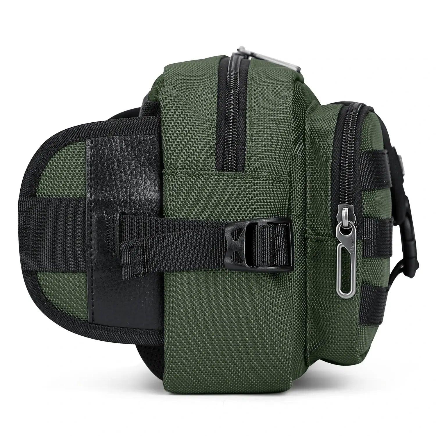 Men’s fanny pack size dimensions and adjustable waistband diagram