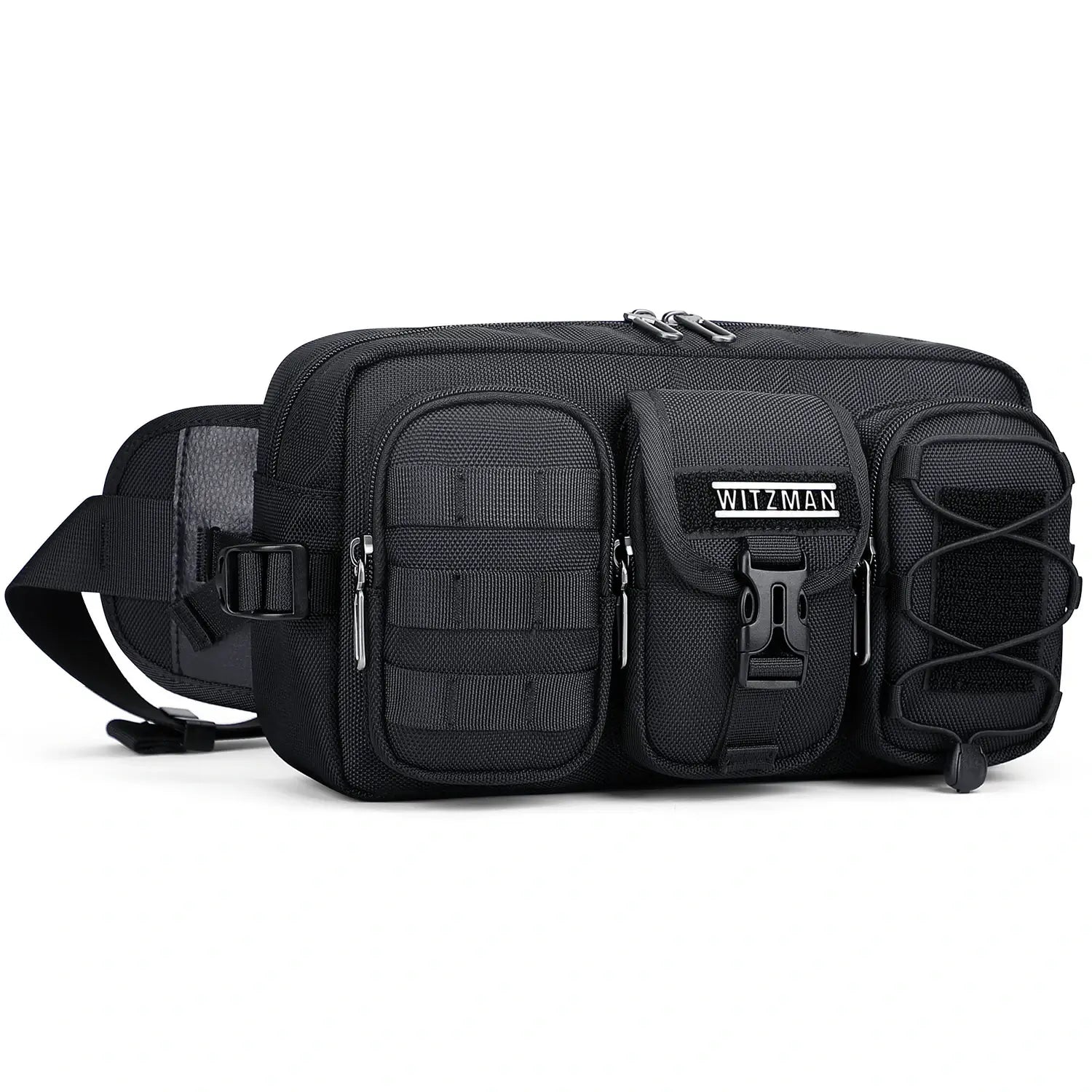 Men’s nylon fanny pack with multiple zip pockets black waist bag witzman