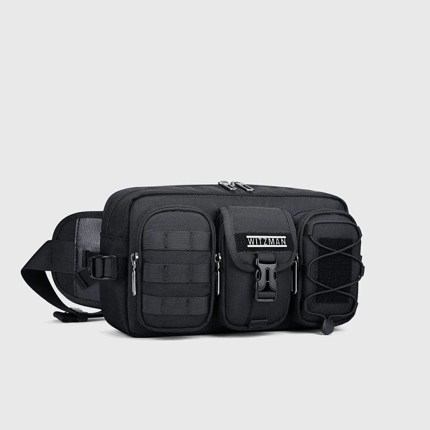 Men’s nylon fanny pack with multiple zip pockets black waist bag witzman
