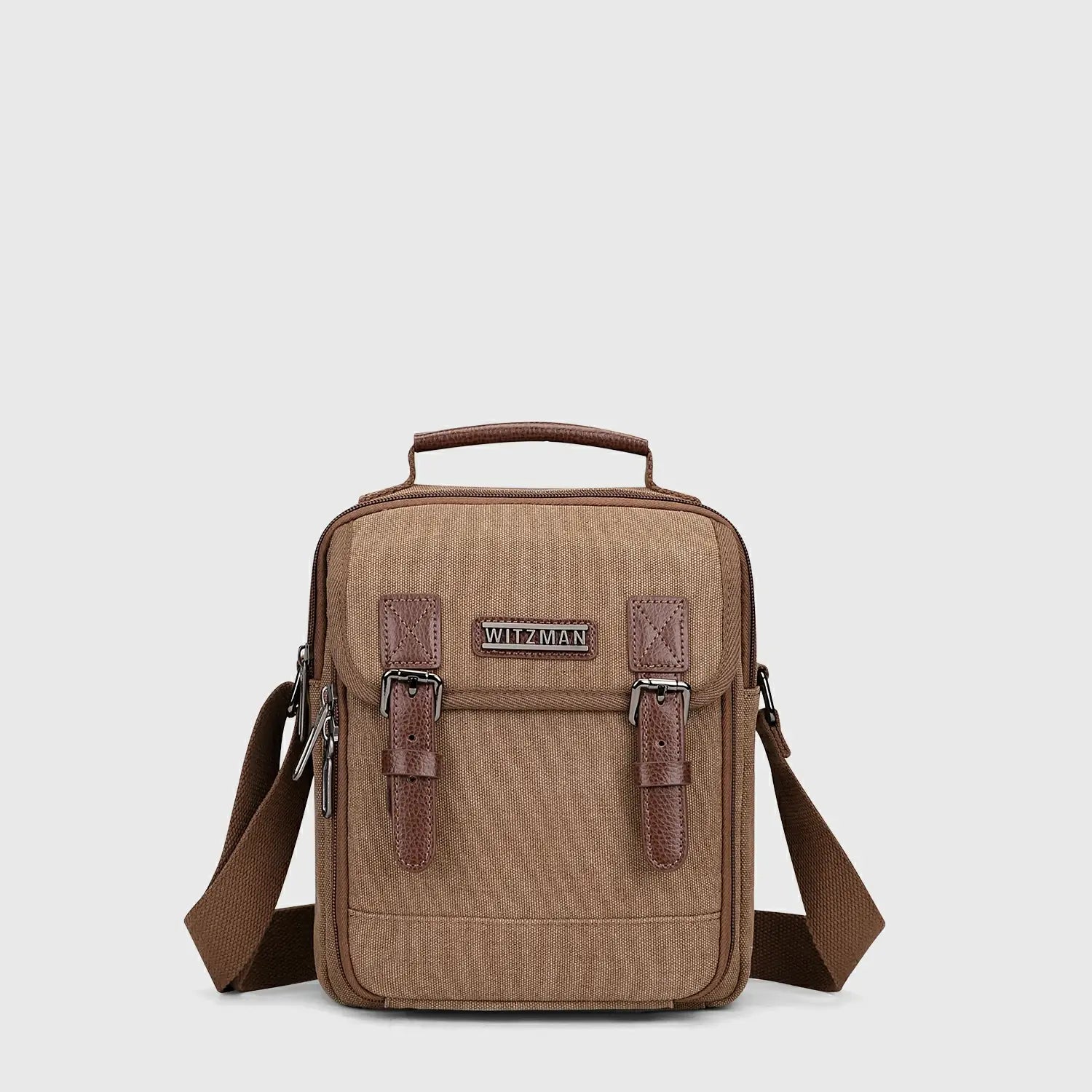 crossbody bag small travel WITZMAN Men’s Canvas Sling Messenger Satchel Brown locking zippers fishing camo Model:9'6