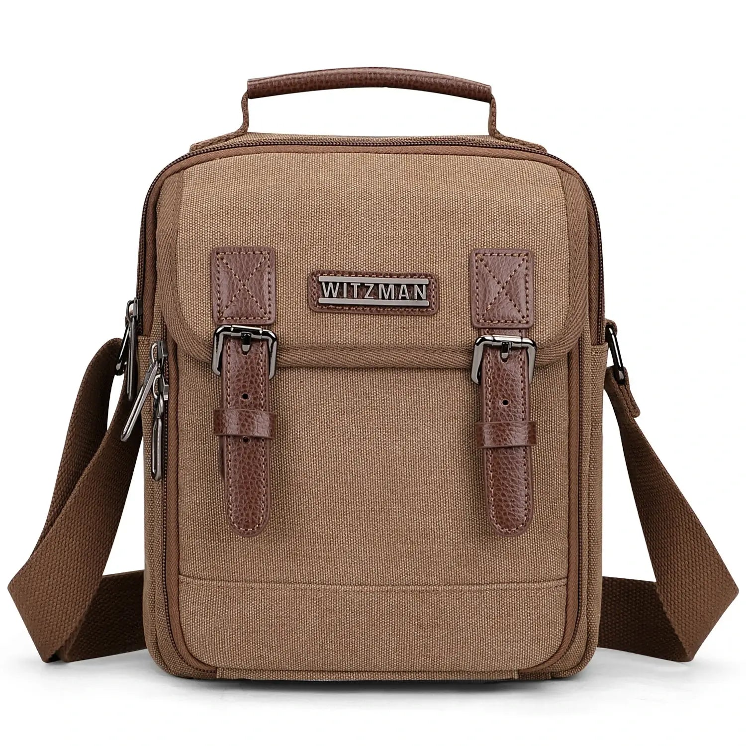 WITZMAN men’s canvas crossbody bag vintage sling messenger satchel for travel and everyday carry brown bags