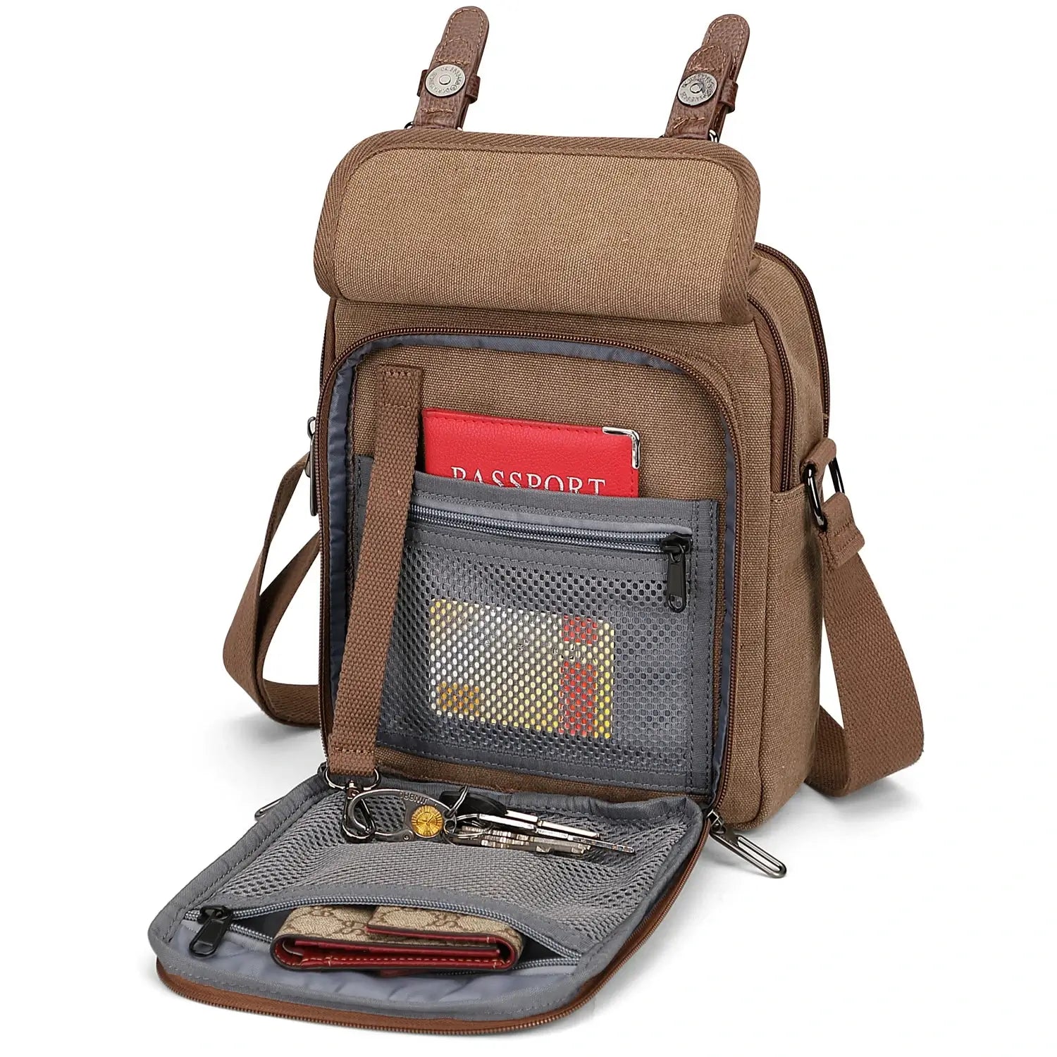 WITZMAN men’s canvas crossbody bag vintage sling messenger satchel for travel and everyday carry brown bags