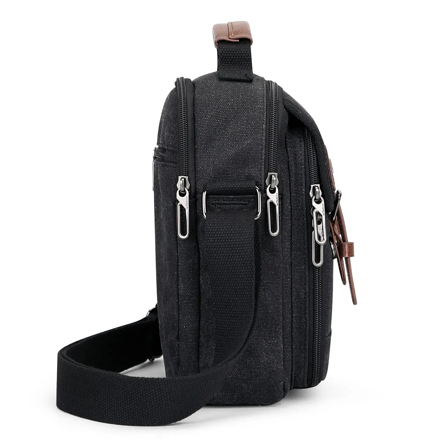 WITZMAN men’s canvas crossbody bag vintage sling messenger satchel for travel and everyday carry black bags