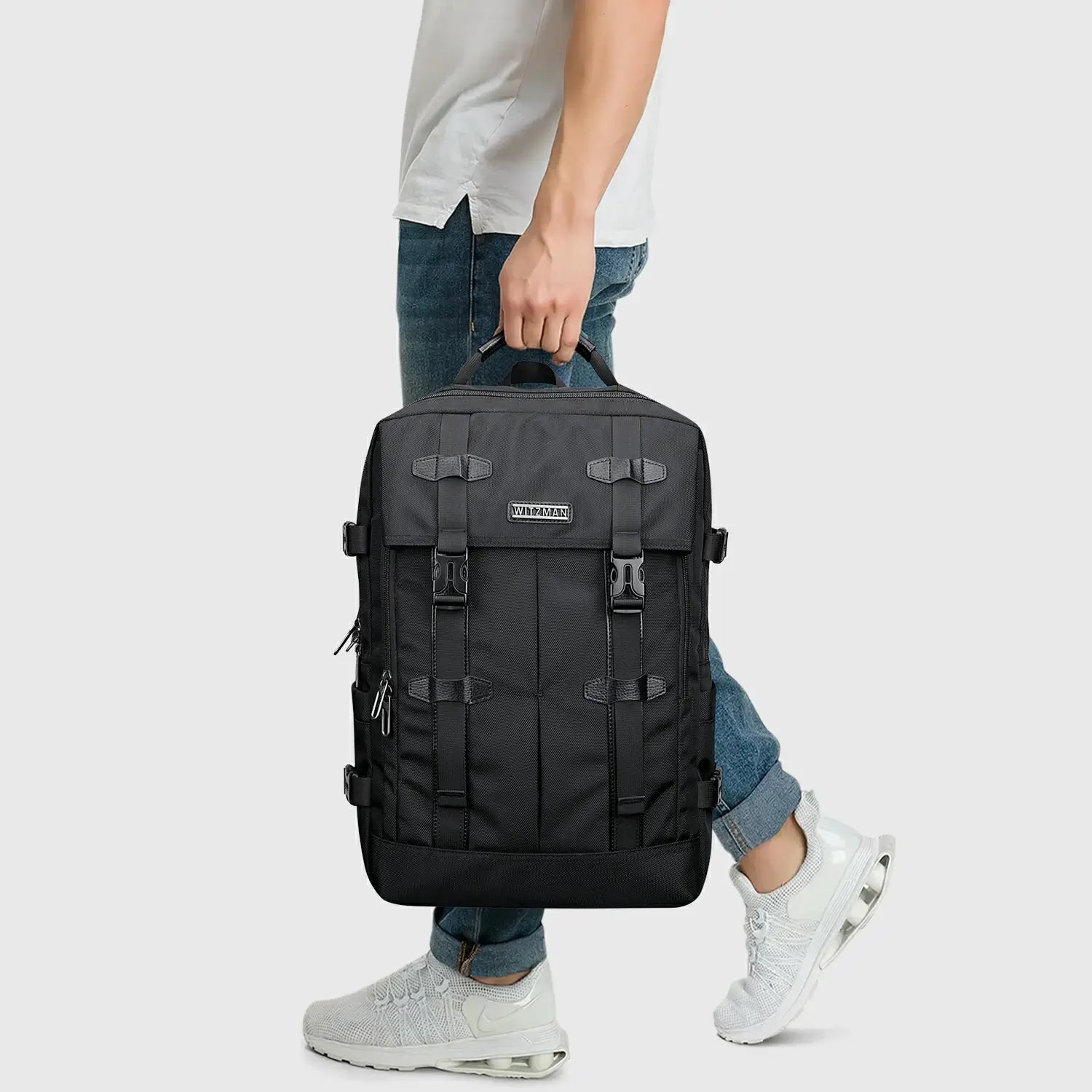 WITZMAN black nylon travel backpack for men