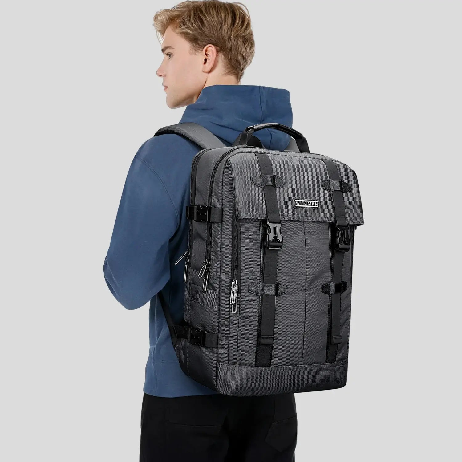 WITZMAN sliver grey nylon travel backpack for men b716