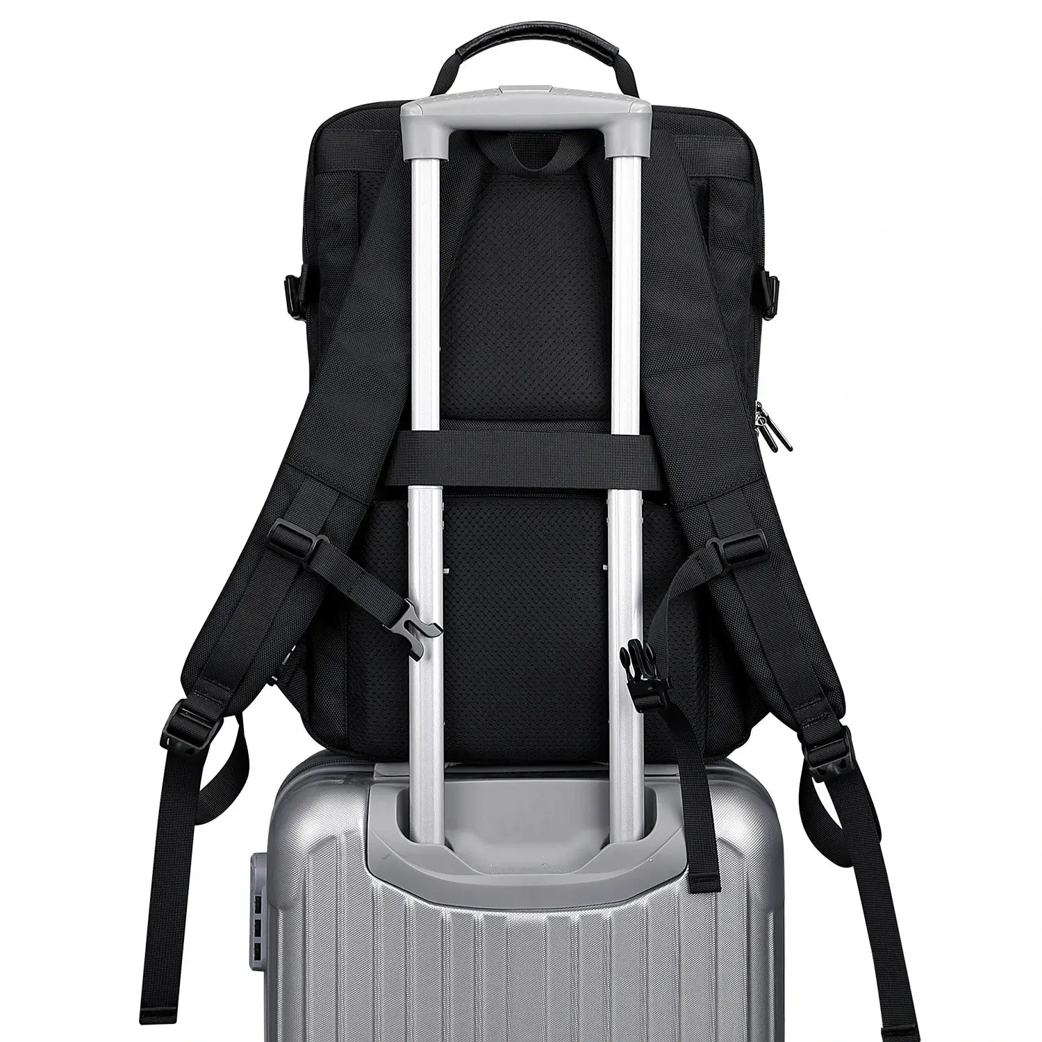 WITZMAN black nylon travel backpack for men with USB port and laptop compartment - black