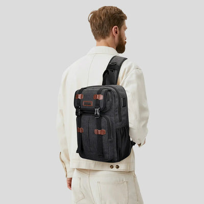 Men’s Canvas Sling Bag with USB Port, Vintage Crossbody Chest Bag A8019