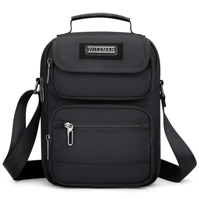WITZMAN men’s black nylon crossbody sling bag with multiple compartments and iPad pocket B710