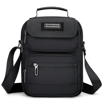 WITZMAN men’s black nylon crossbody sling bag with multiple compartments and iPad pocket B710