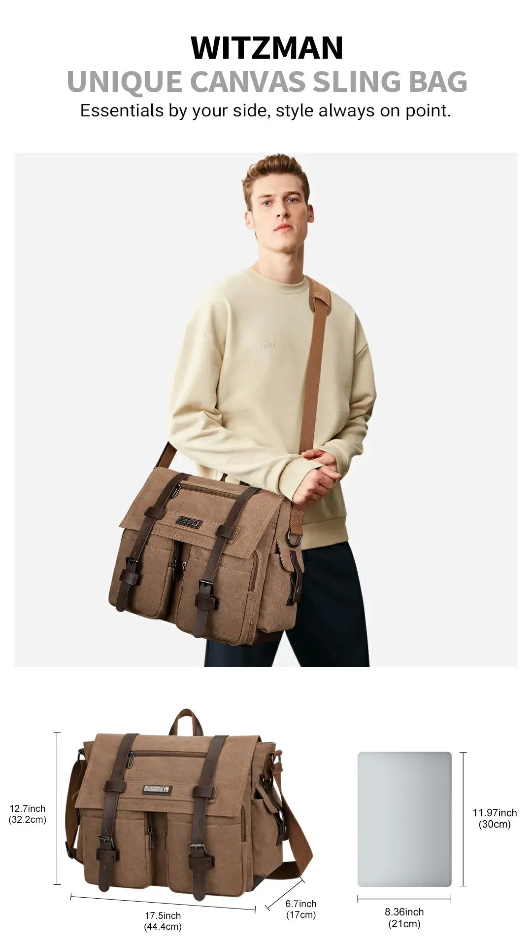 Vintage Canvas Messenger Bag for Men Postman Bags Crossbody WITZMAN