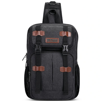 Men’s Canvas Sling Bag with USB Port, Vintage Crossbody Chest Bag A8019