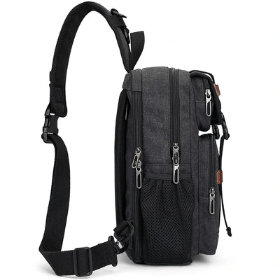 Men’s Canvas Sling Bag with USB Port, Vintage Crossbody Chest Bag A8019