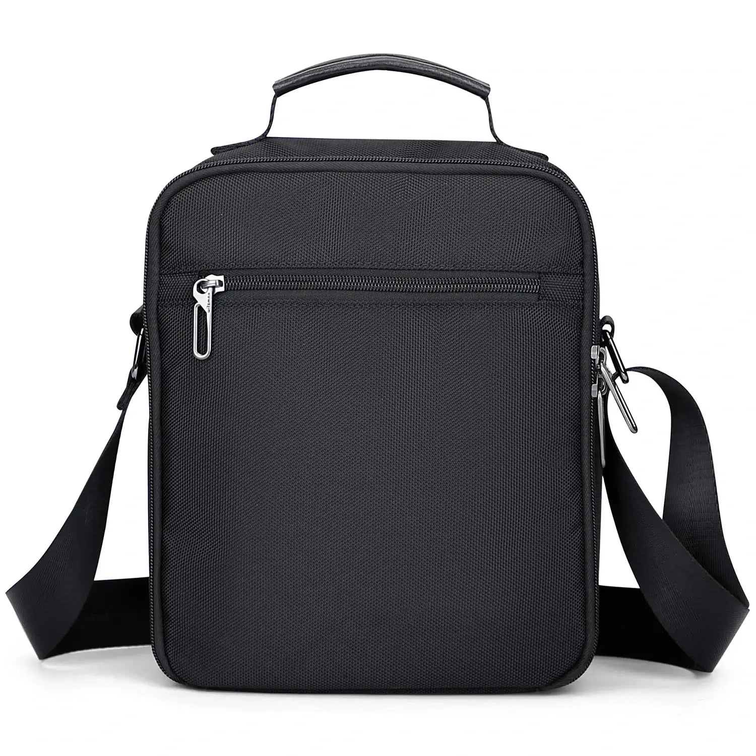 WITZMAN B708 men’s lightweight nylon crossbody bag with front MOLLE webbing - black messenger bag