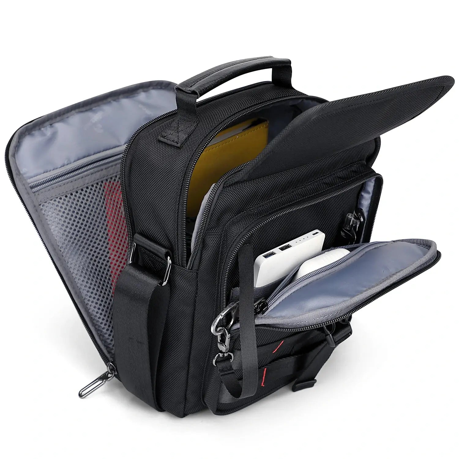 WITZMAN B708 men’s lightweight nylon crossbody bag with front MOLLE webbing - black messenger bag