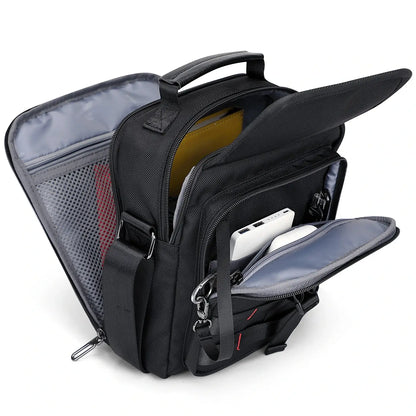 WITZMAN B708 men’s lightweight nylon crossbody bag with front MOLLE webbing - black messenger bag