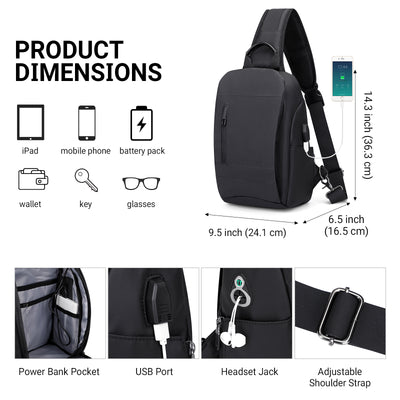 Black Nylon Sling Bag for Men Crossbody Bags