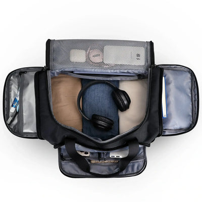 WITZMAN B720 men’s large nylon duffel bag with double-layer shoe compartment - black bag