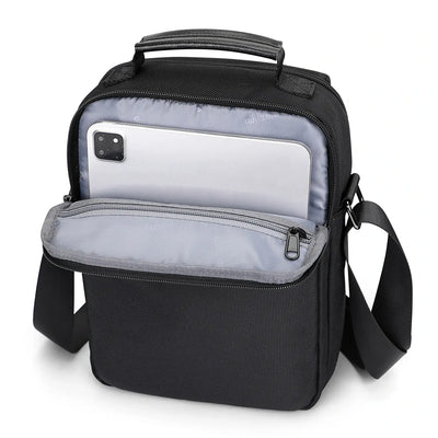 WITZMAN men’s black nylon crossbody sling bag with multiple compartments and iPad pocket B710 