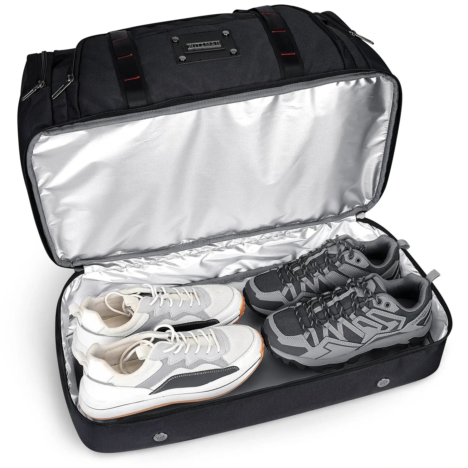 WITZMAN B720 men’s large nylon duffel bag with double-layer shoe compartment - black bag