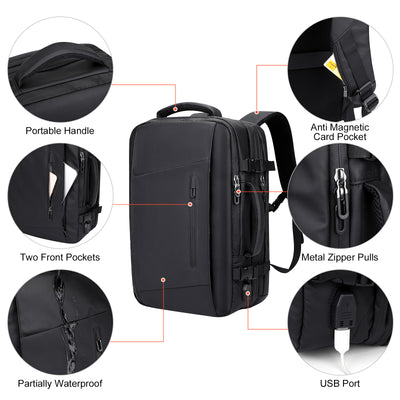 Black Nylon Waterproof Travel Laptop Backpack