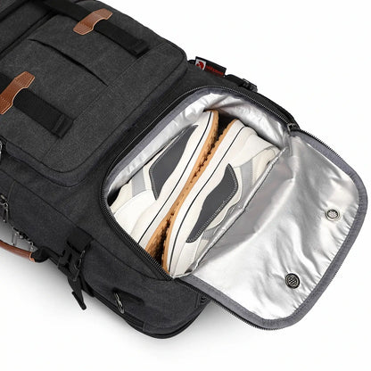 Convertible 40L travel backpack with USB port and 18+ compartments, fits 17 inch laptop, ideal for men and women a8013 best black backpack with shoe compartments