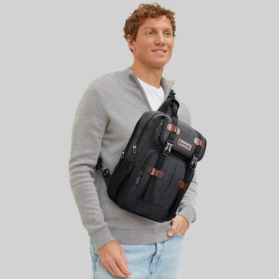 Men’s Canvas Sling Bag with USB Port, Vintage Crossbody Chest Bag A8019