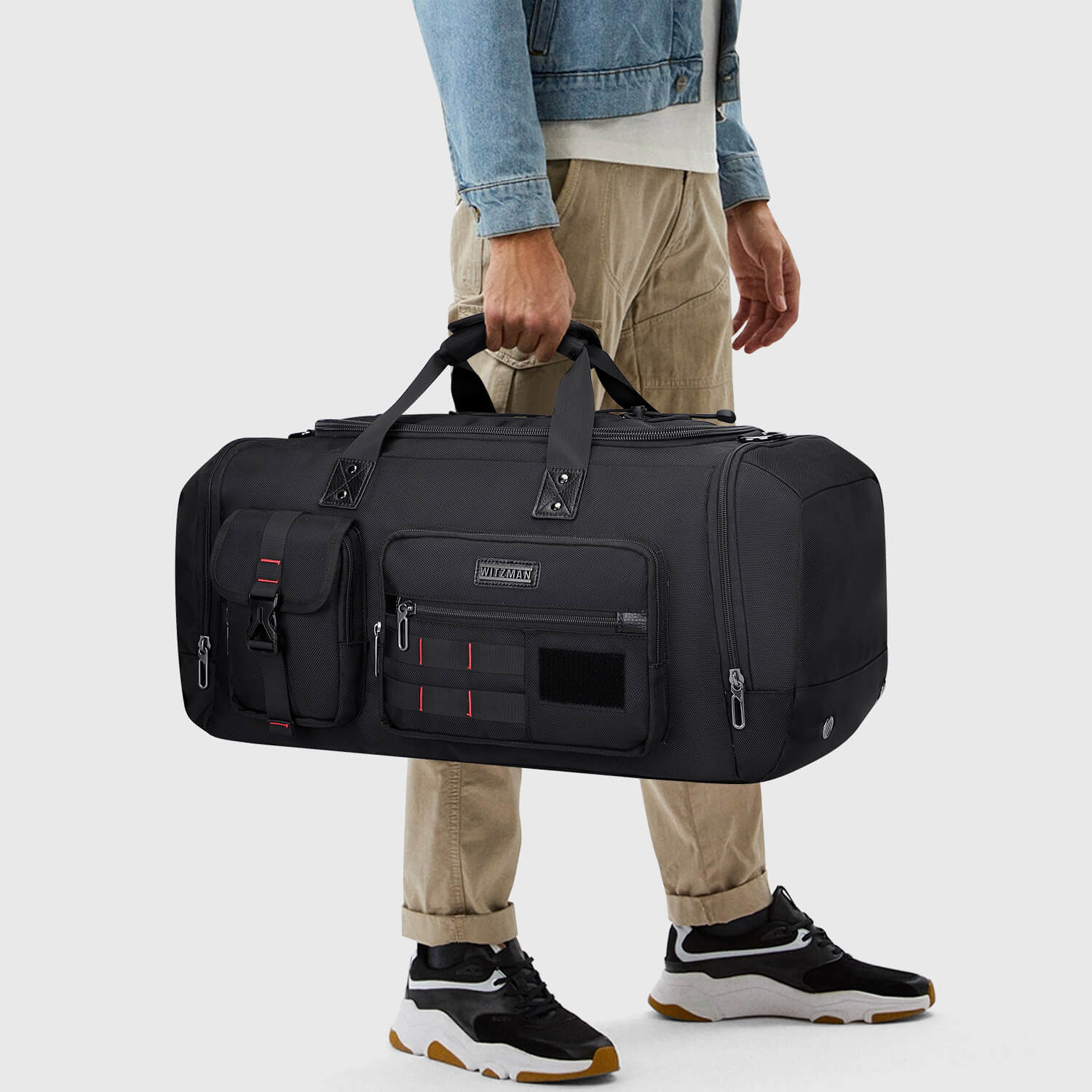 Large Travel Duffel Bags with Shoe Compartment Tote Bag, canvas texture and stitching