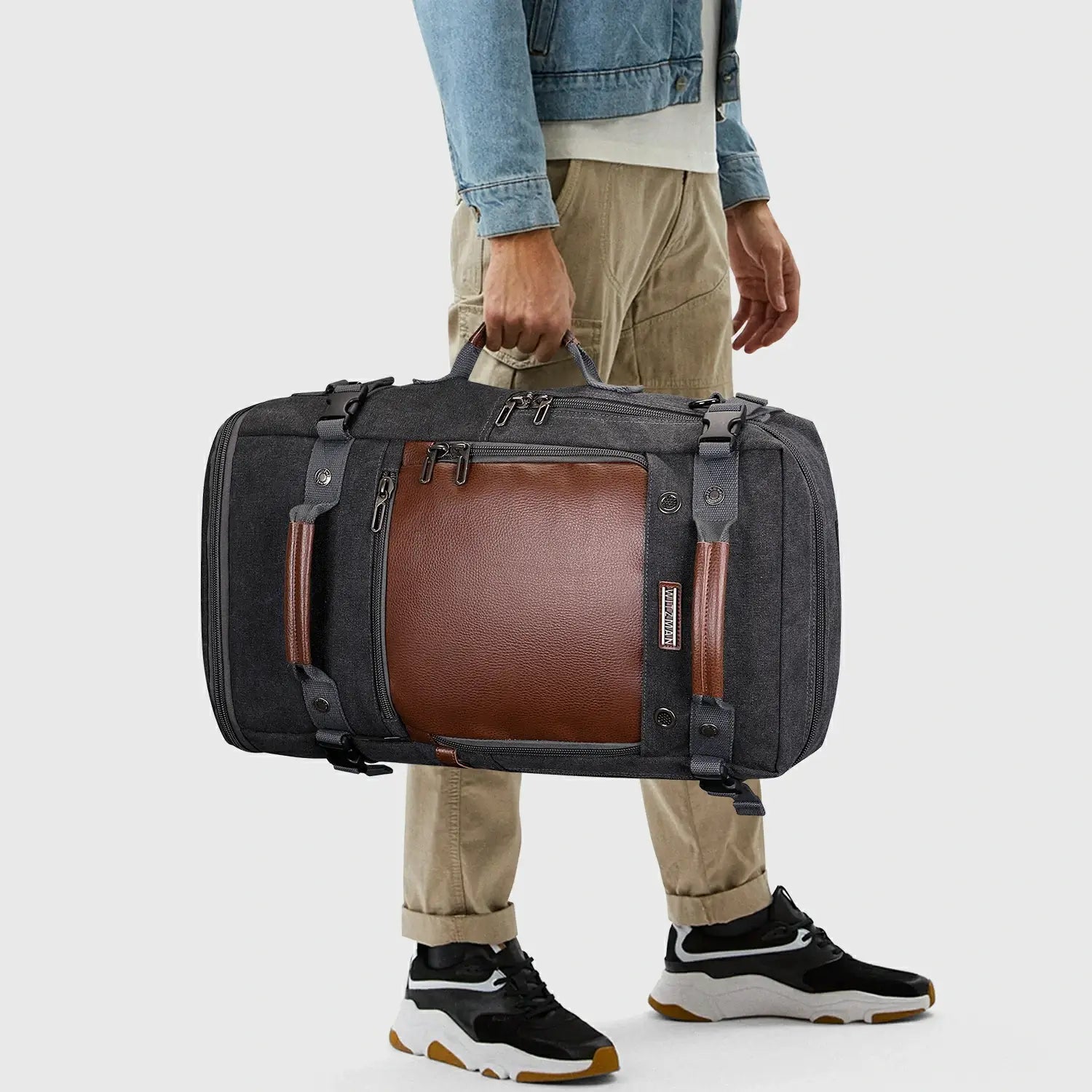 Travel Luggage Canvas Backpack for Men 22.5 Inch, laptop sleeve and divider layout