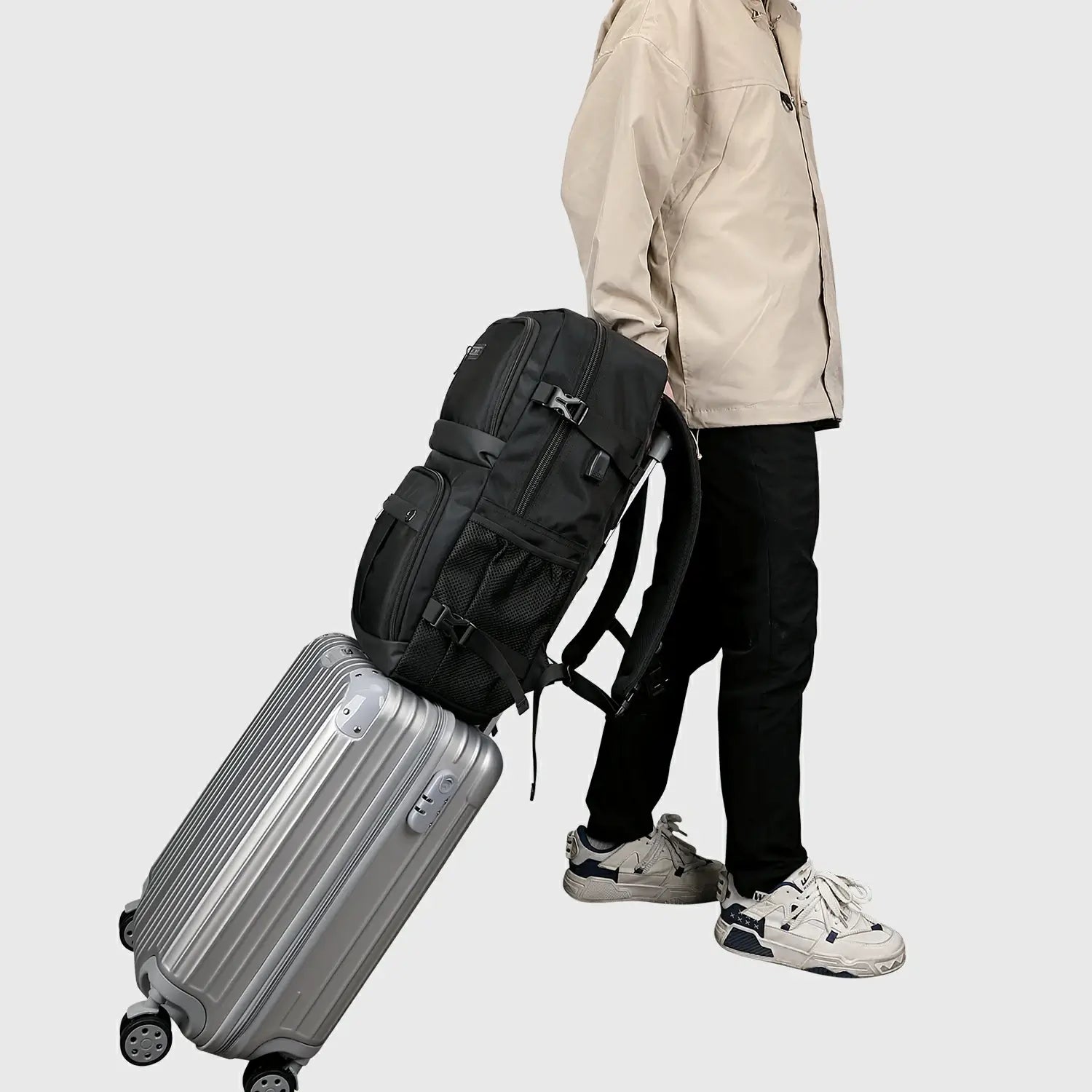 Black Nylon Travel Backpack for Men, travel packing capacity