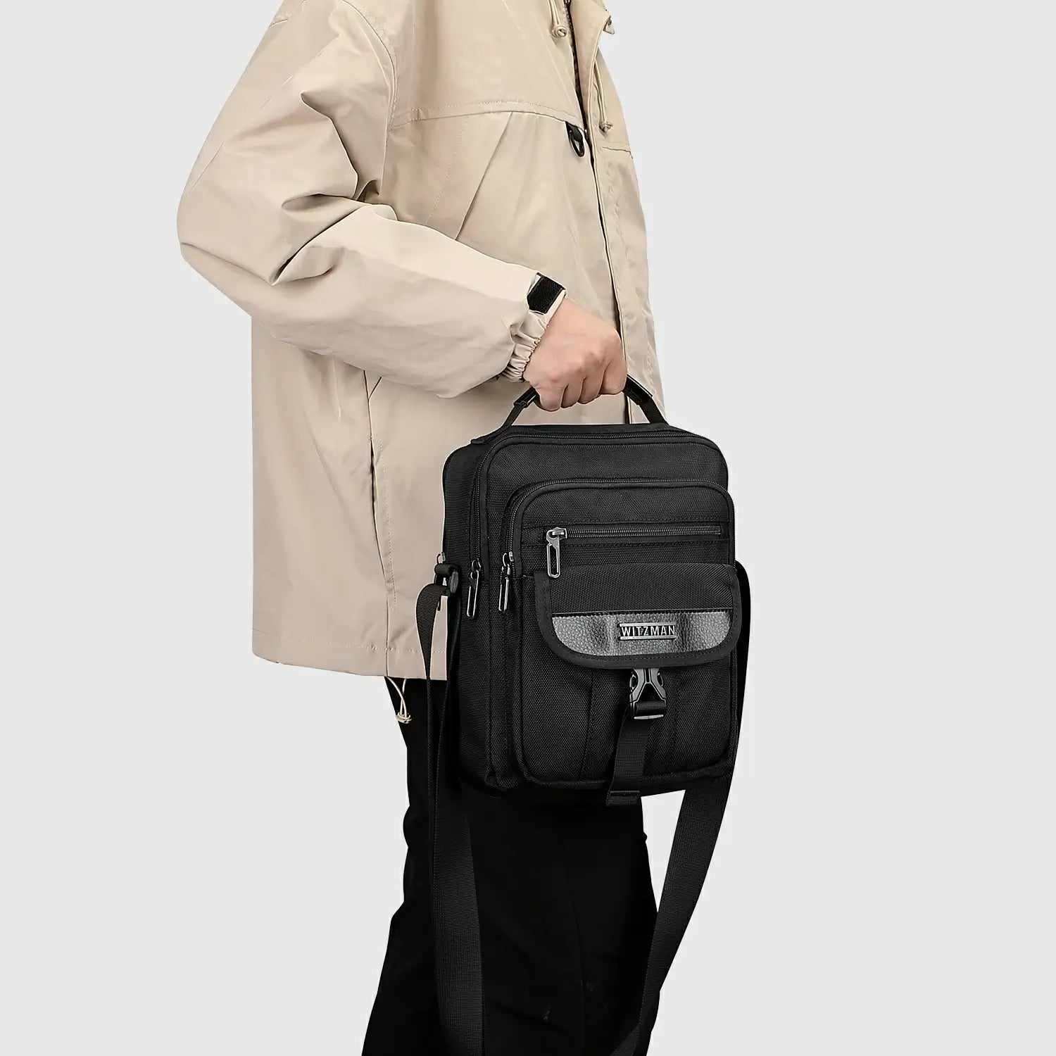 Travel Shoulder Bag Lightweight Small Casual Messenger Bag, worn crossbody for scale